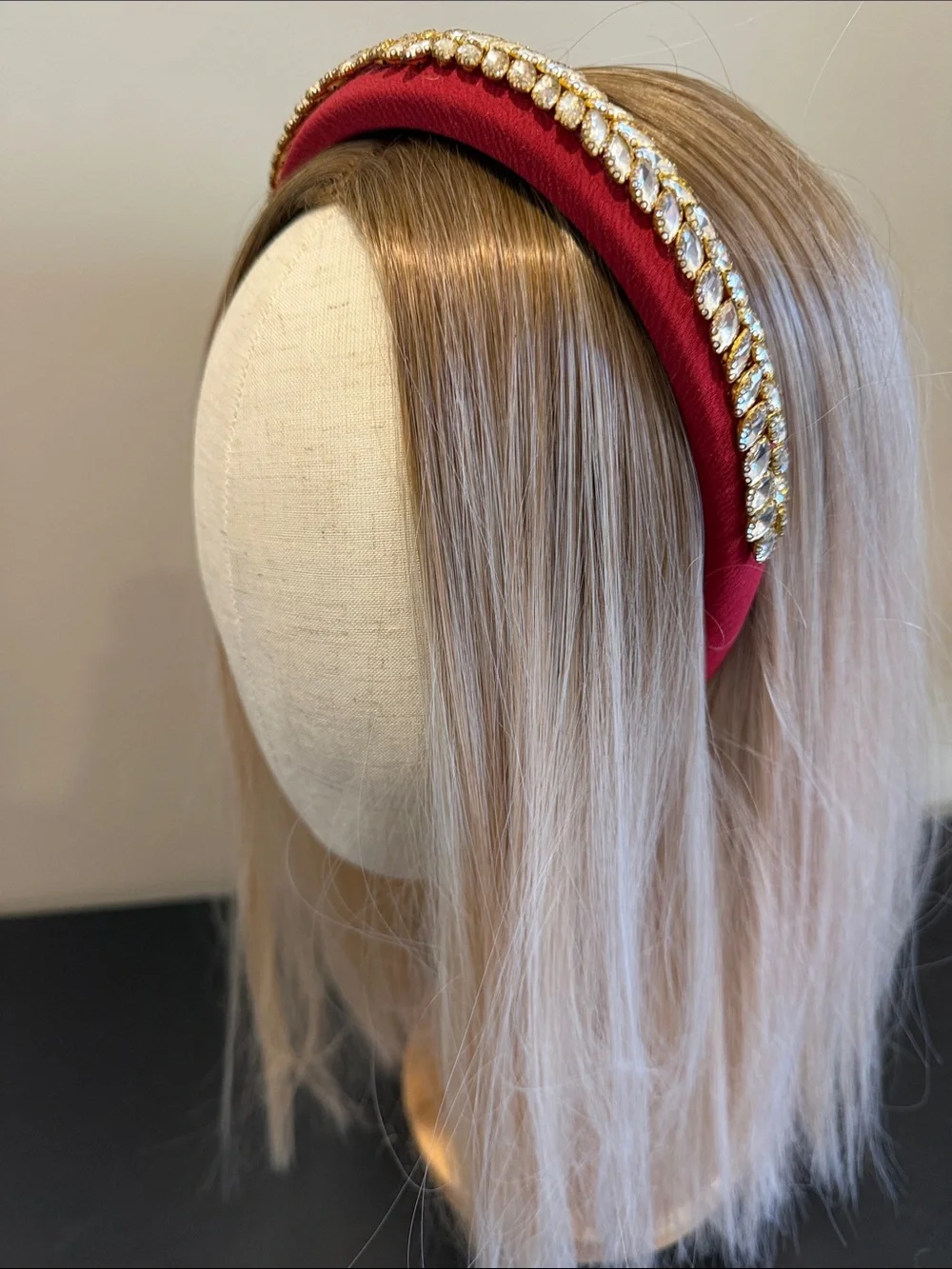 Gold Crystal Leaf Embellished Red Padded Headband